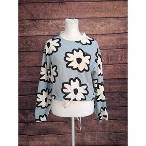 Vans Blue Daisy crop sweatshirt with tie waistband XS Skater Preppy